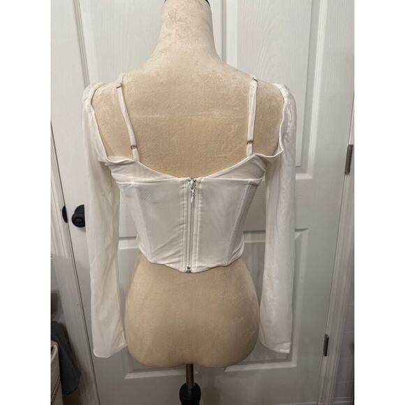 White Fox Must Be Magic White Long Sleeve Bustier Corset Top, M - Picture 5 of 9
